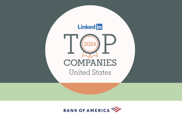 At @BankofAmerica, I can grow my skills, explore new career opportunities and continue my education. All of this and more is why my company is one of the 2024 #LinkedInTopCompanies! bit.ly/3JSDqpD