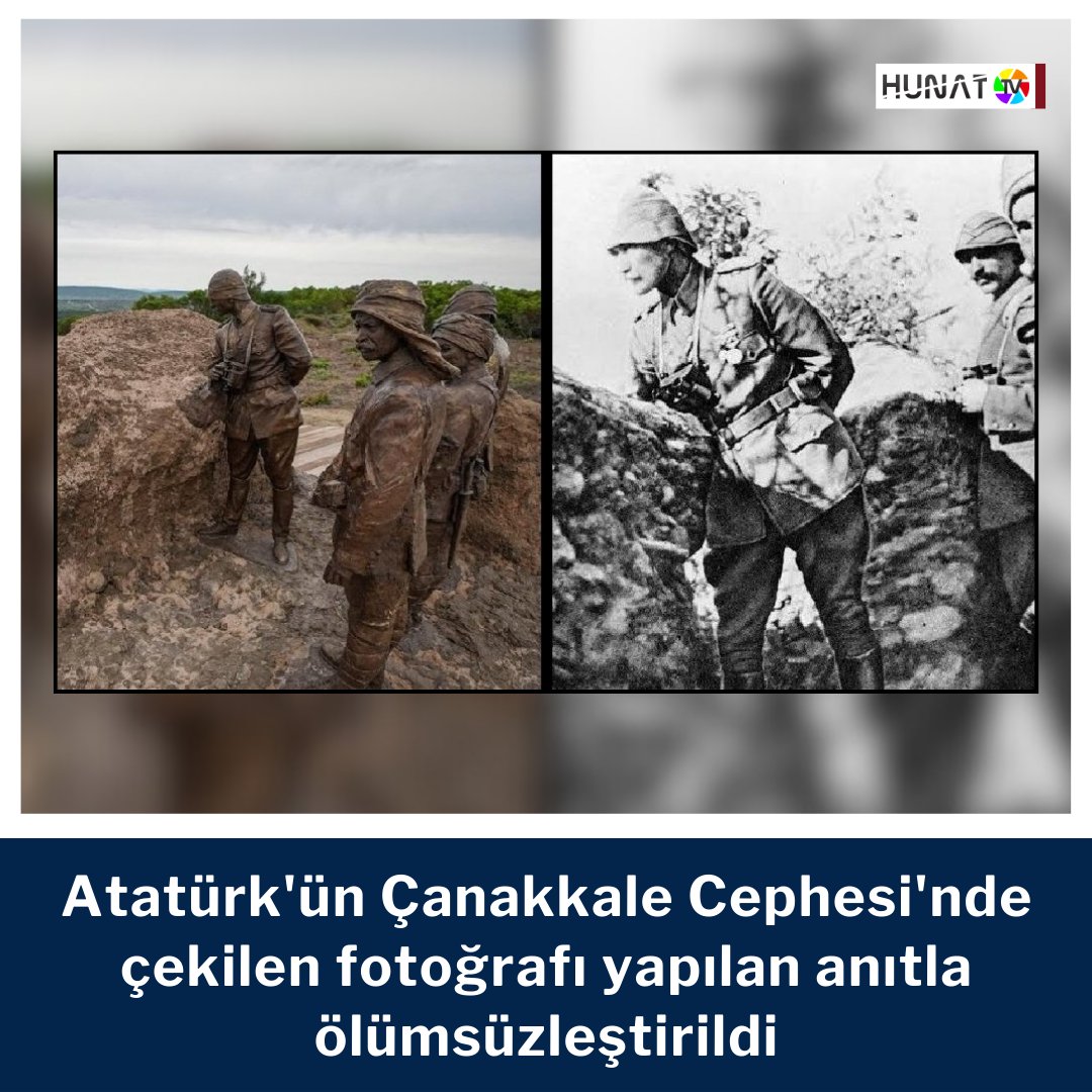 Gazi Mustafa Kemal Atatürk'ün Çanakkale Muharebeleri'nde Conkbayırı'ndaki bir siperde arkasında 3 askeri ile düşmanı gözetlerken fotoğrafının çekildiği noktaya aynı karenin anıt heykeli yapıldı. #Kayseri