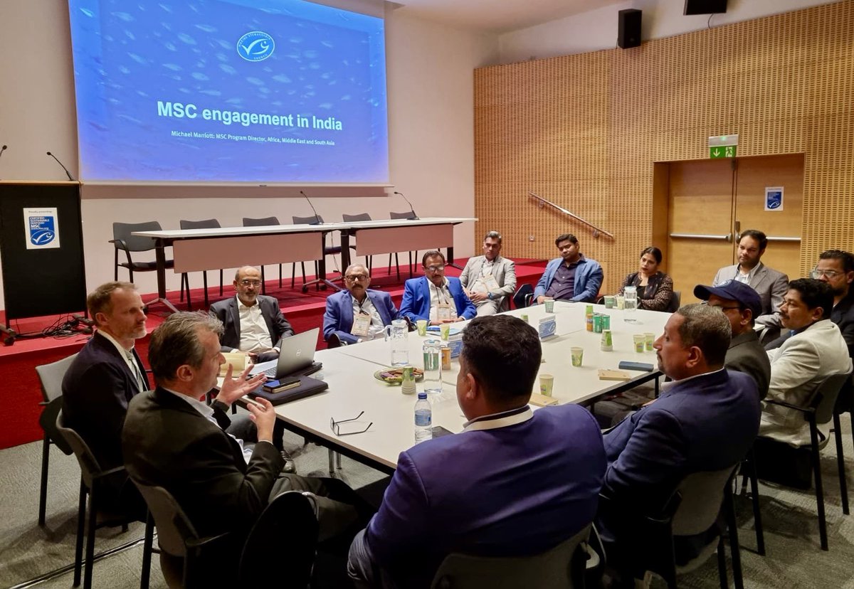 Regional and commercial reps meeting with Indian delegates at @SeafoodExpo_GL for an overview of the MSC program and progress in India. #MSCconnect