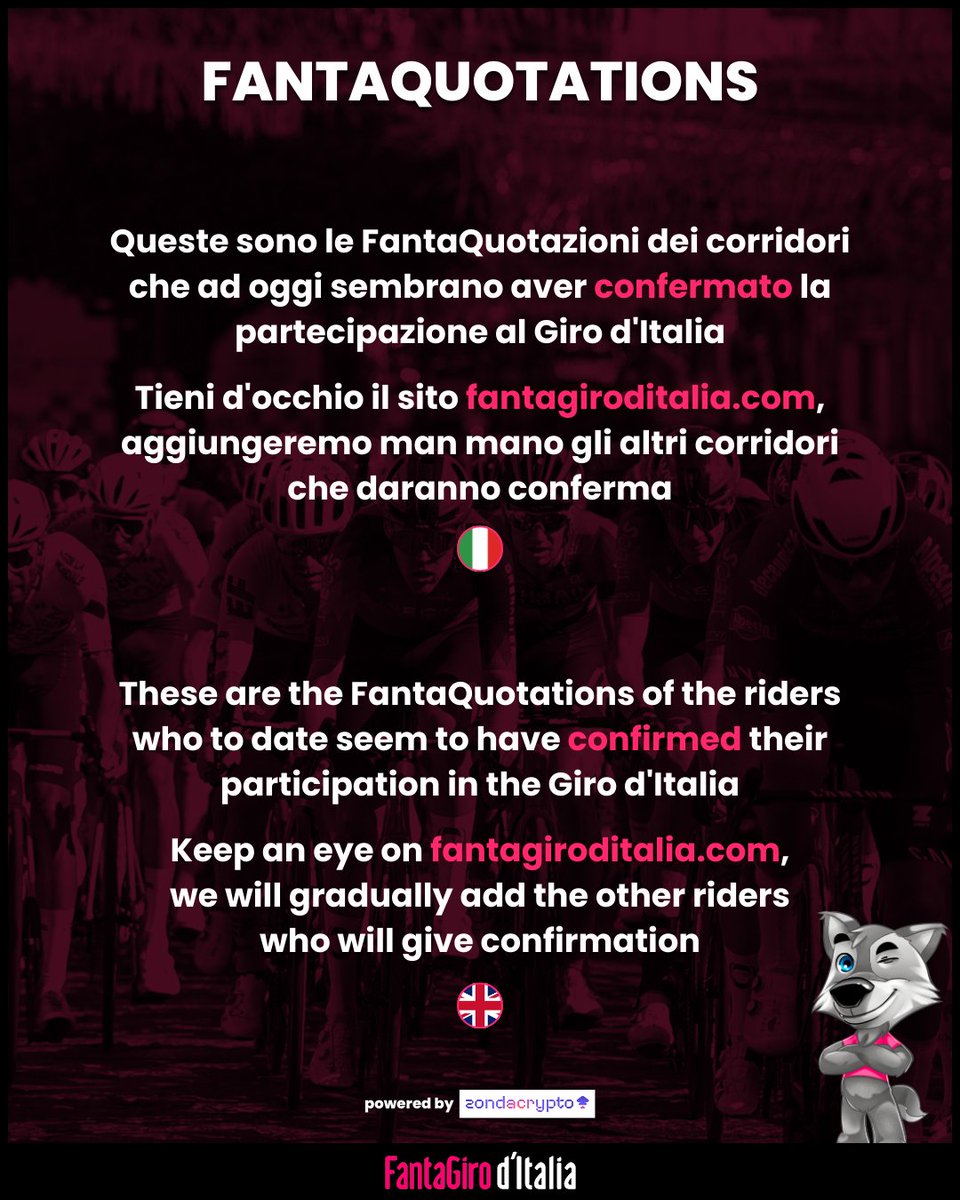 FantaQuotations powered by @zondacrypto : Alpecin - Deceuninck

⬇️ Check out the riders' FantaQuotations below! ⬇️

#fantagiroditalia #giroditalia #cycling