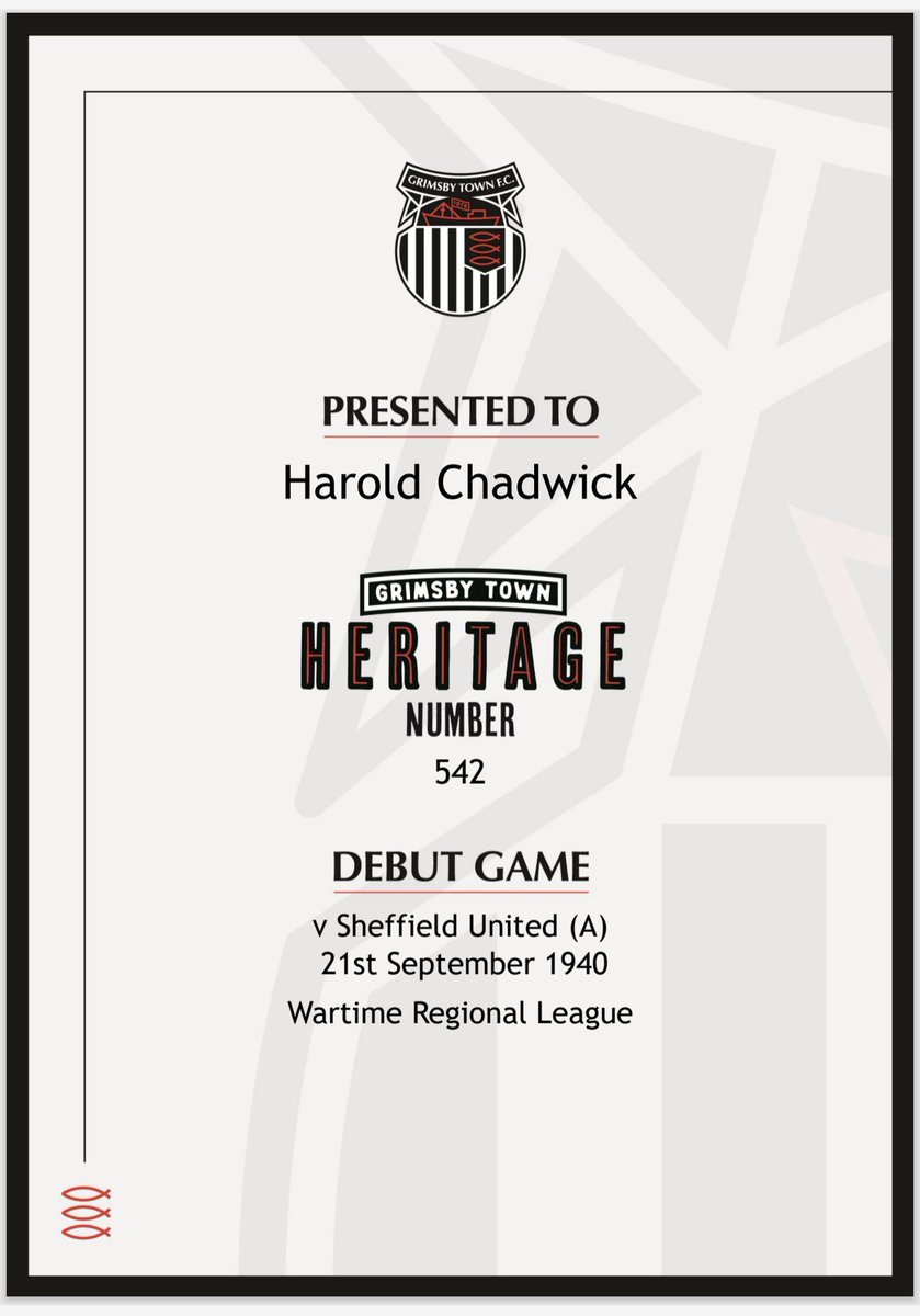 Another certificate on its way This time the family of player #542 Harold Chadwick will receive his certificate and badge Harold played for #GTFC whilst serving in the RAF during WW2