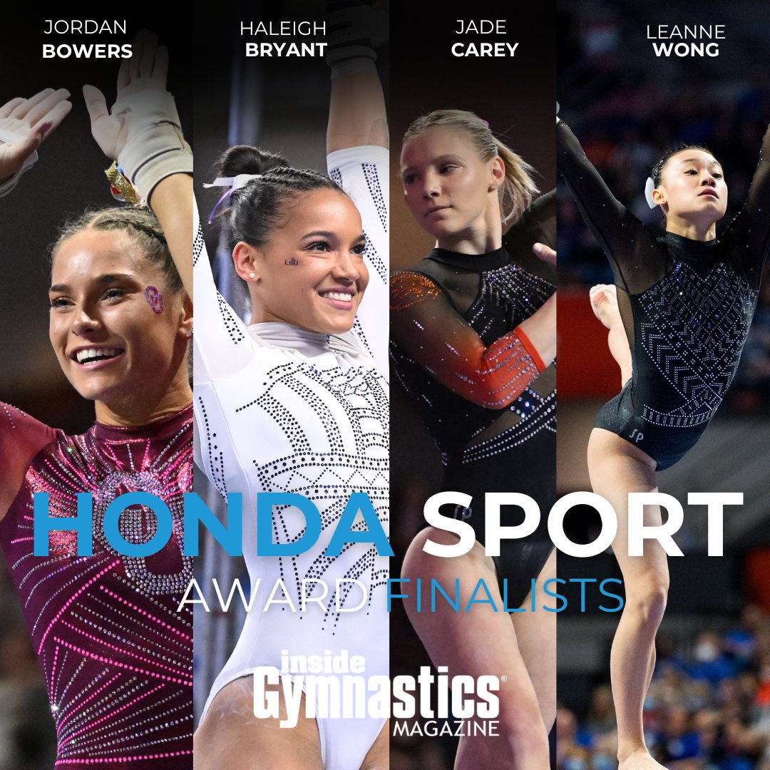 ICYMI! Jordan Bowers, Haleigh Bryant, Jade Carey and Leanne Wong are the  four finalists for the Class of 2024 Honda Sport Award for Gymnastics.  Congratulations!See more on https://t.co/SQarJjZDkw #NCAAWGym #NCAAGym, image size:1080x1080