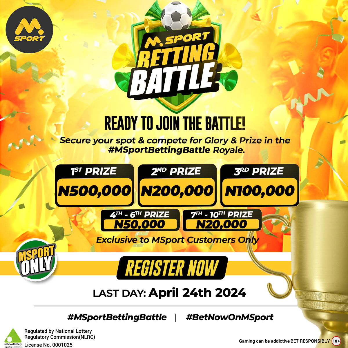 Let the #MSportBettingBattle contest begin🌟🚀 Due to popular demand, today will be the last day if you still need to register. To register for the MSport Betting Battle. Click here:-> bit.ly/MSportBettingB… Tag your friends so they can join the excitement. Once you have…
