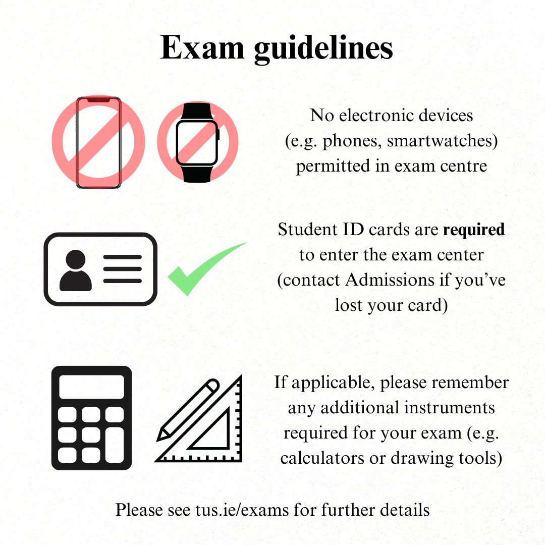 Please be aware of the guidelines below for summer exams. For more details, see tus.ie/exams/