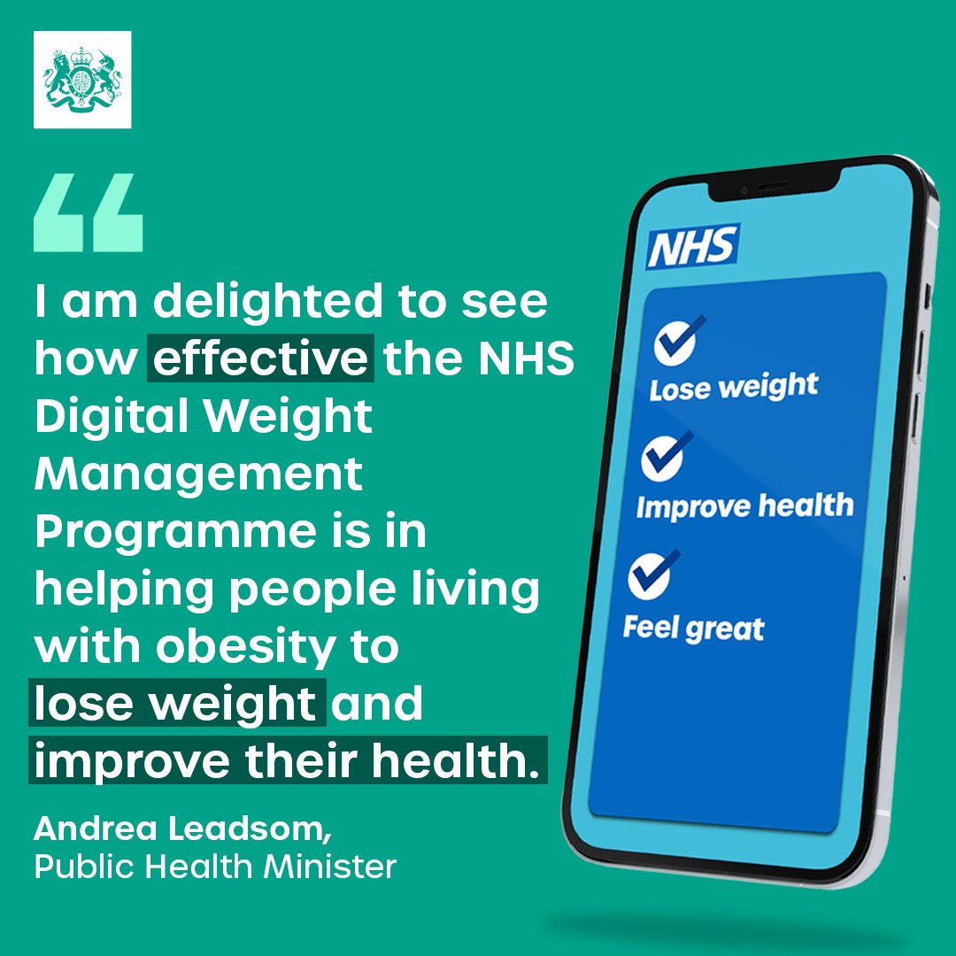 ✅ The NHS Digital Weight Management Programme is helping patients referred to it to lose over 8 pounds in 12 weeks on average. 📲 We're trialling new digital tools like this to help improve public health and ease pressure on our NHS - making the NHS faster, simpler and fairer.