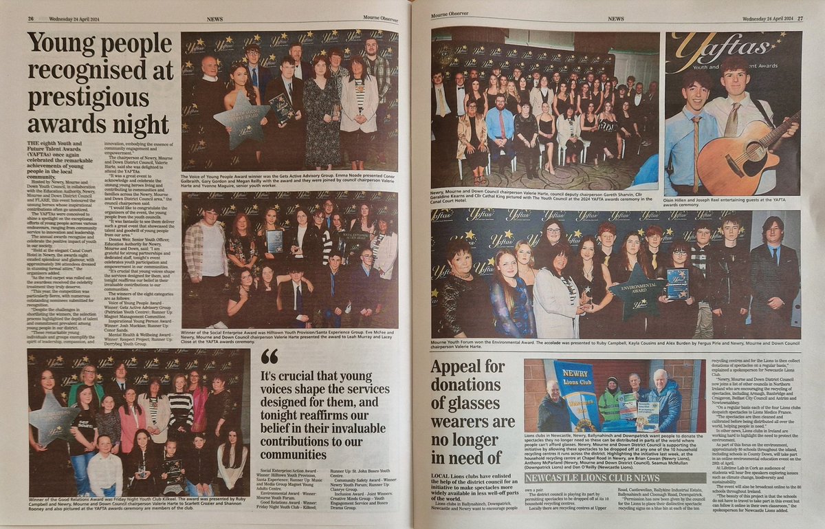 newryyc's tweet photo. 📰 Check out the latest coverage of the YAFTAs in this week's Mourne Observer! 🌟 #YAFTAs #MourneObserver #YouthAwards 🎥 https://t.co/TYH42q6U65
