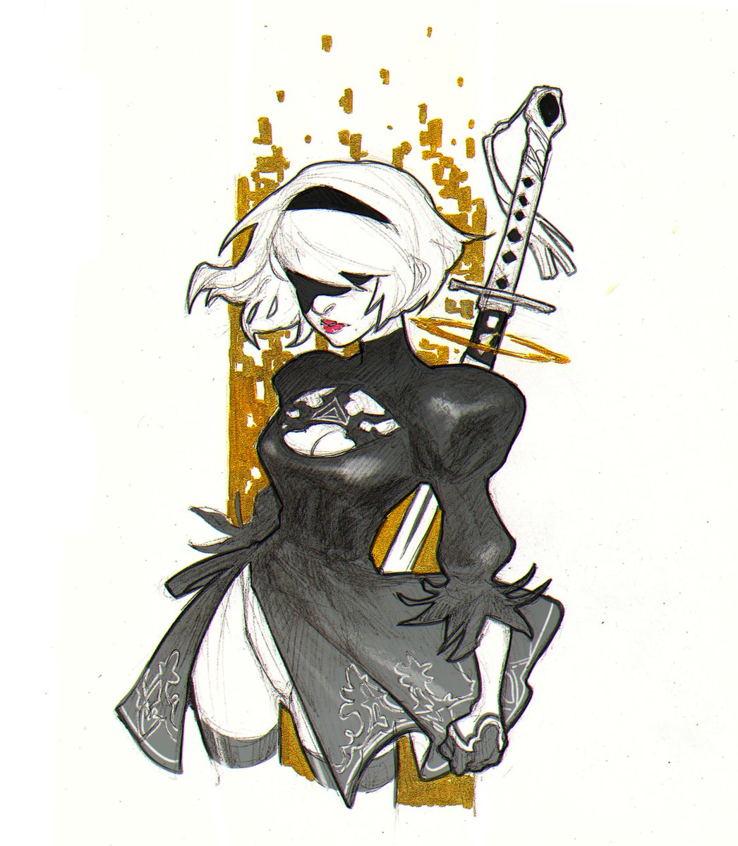 I've found an old 2b sketch from #NieRAutomata and decided to add a bit of grey 🧊