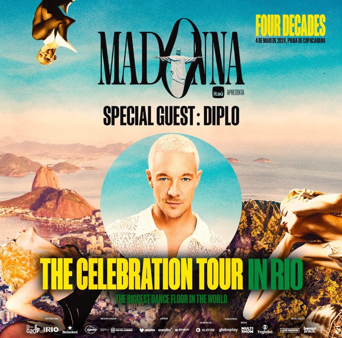🚨 VEM AÍ! Diplo será o responsável pelo show de abertura da tão aguardada apresentação da Madonna no dia 4 de maio na Praia de Copacabana, no Rio de Janeiro. 

O astro sobe ao palco às 20hs com um set de músicas brasileiras. Quem vai? 🙋🏾‍♀️ #TheCelebrationTour
