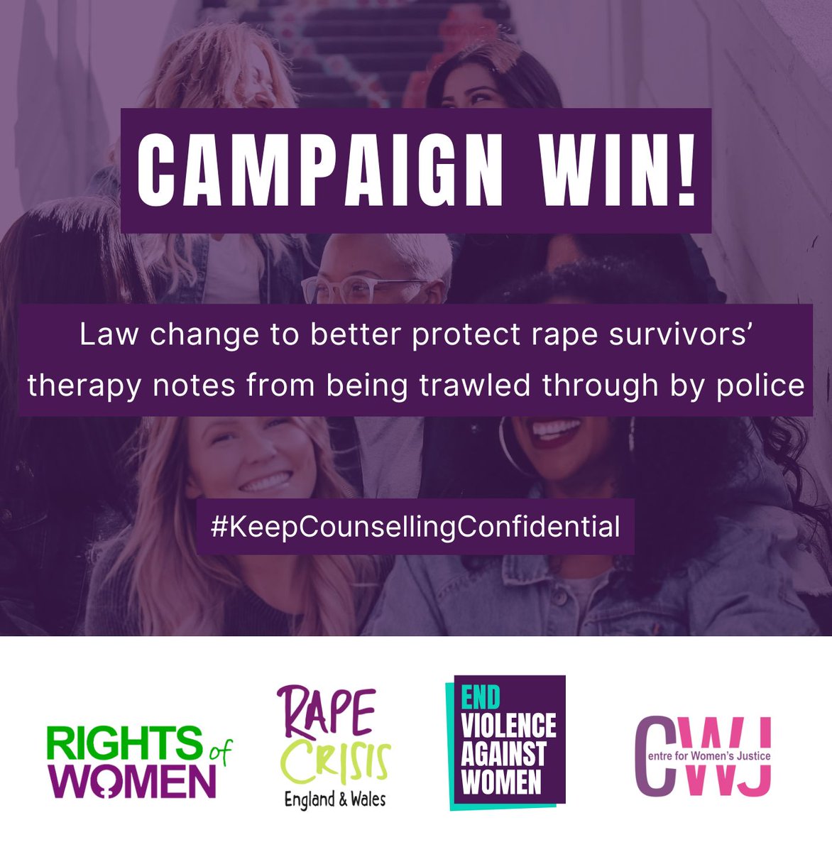 Great news on the success of the #KeepCousellingConfidentialCampaig The government accepted an amendment to the Victims and Prisoners Bill, which will raise the legal threshold for when rape survivors’ counselling notes can be requested by the police. buff.ly/49OpYNP