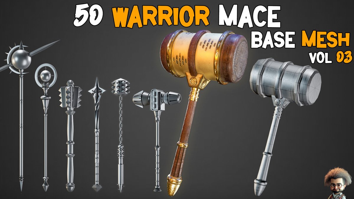Streamline your workflow and spend time designing and fine-tuning your meshes without doing time-consuming tasks like retopology with this game-ready weaponry base mesh bundle featuring swords, shields, daggers, and axes. Grab it here: 80.lv/articles/get-t… #3d #3dart