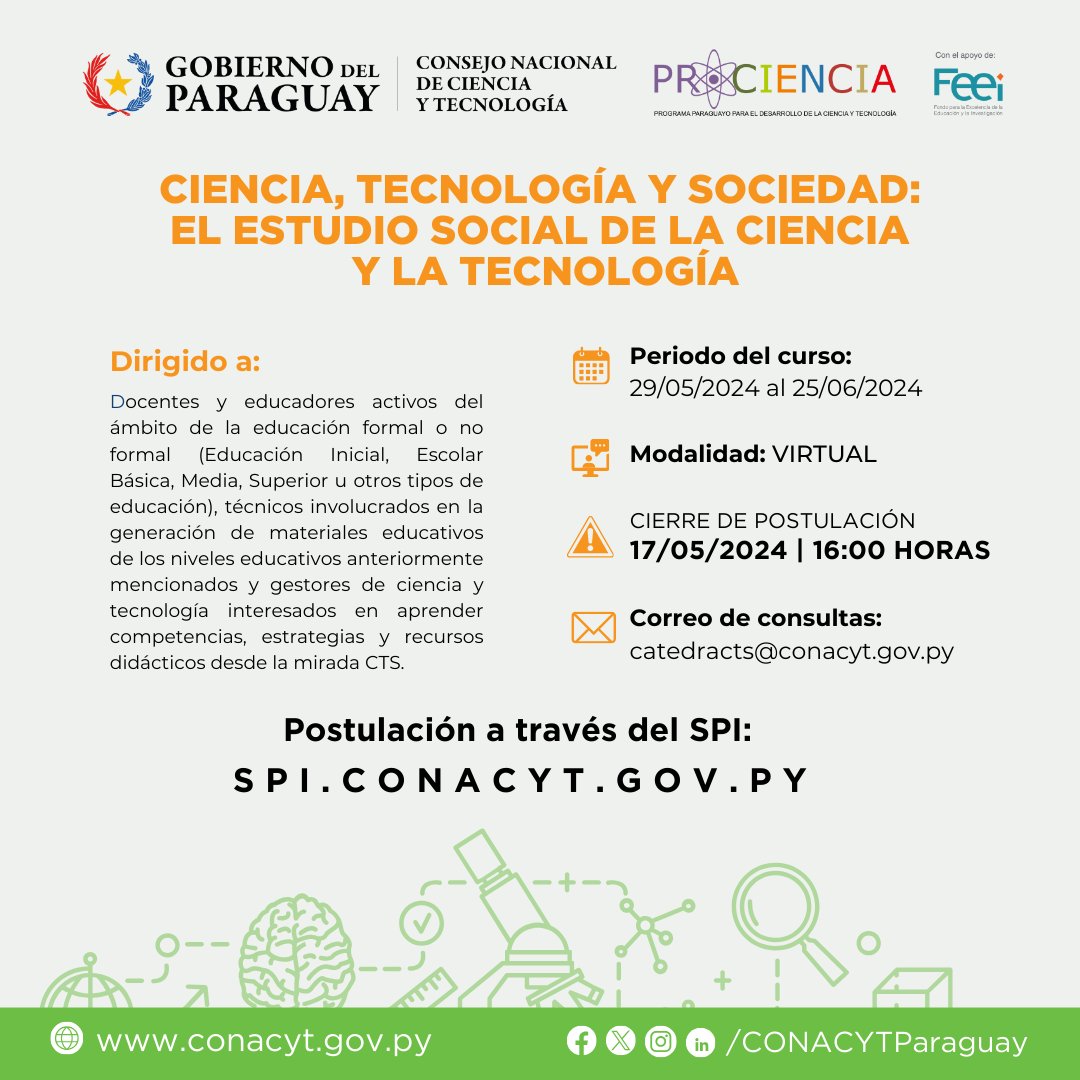 📢 Invitamos a postular a los Cursos virtuales en Ciencia, Tecnología y Sociedad (CTS)

Tema:
3️⃣️ Ciencia, Tecnología y Sociedad: El estudio social de la Ciencia y la Tecnología

Más información sobre la postulación aquí 👉 lc.cx/os_55_

@feeipy