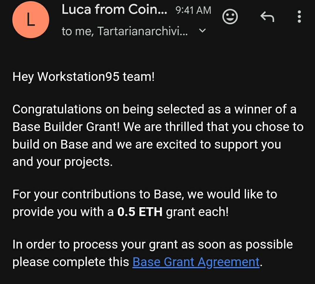 Ahhh what!! Our Workstation95 project won a grant for building on Base! This is so freaking cool 🤯 Maybe... this is our year?