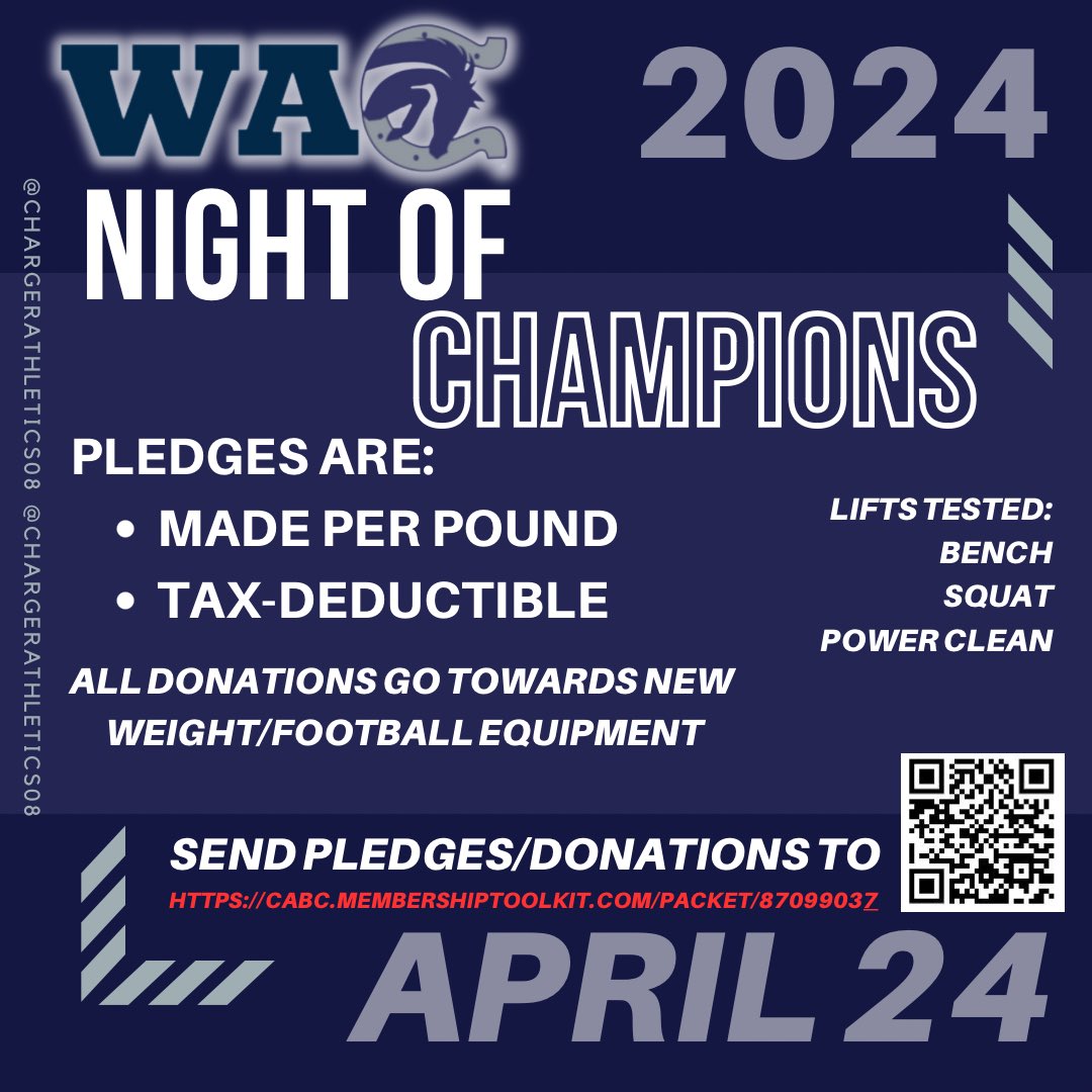ChampionHSFB's tweet photo. Charger Nation come join us tonight for our Night of Champions.  This is a GREAT night for our athletes to showcase their hard work and build excitement heading into spring football.  See you at 5:30 in the CHS gym.  @LeechStan @BoerneISD @WACAthletics08 https://t.co/LRHjWu9yjw