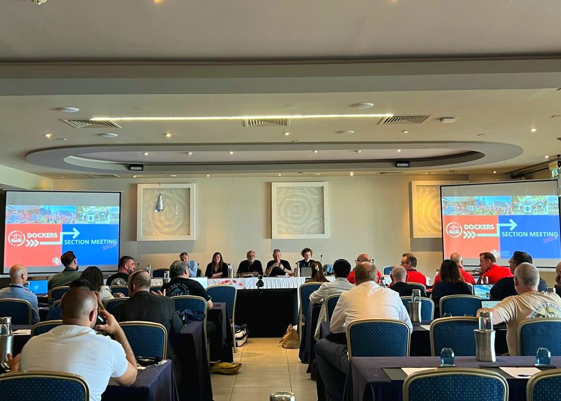ETF_Europe's tweet photo. #ETFDockers section in Limassol

2 days of effective exchange and planning forward on:
⚠️ SAFETY for our dockers
🤖AUTOMATION new challenges

and our vision on the #futureofdockwork with our manifesto (link in comments) with the Transport Minister of Cyprus and port stakeholders from all over the EU.

A special thanks to our host, FTPAW-SEK , for the great welcome to Cyprus!