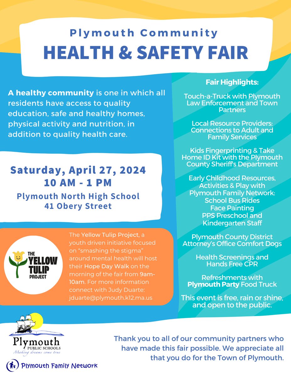 PPS is proud to host the Third Annual Plymouth Community Health &amp; Safety Fair THIS SATURDAY, April 27th from 10:00 AM to 1:00 PM at Plymouth North High School. The fair delivers something for community members of all ages and is FREE to attend!