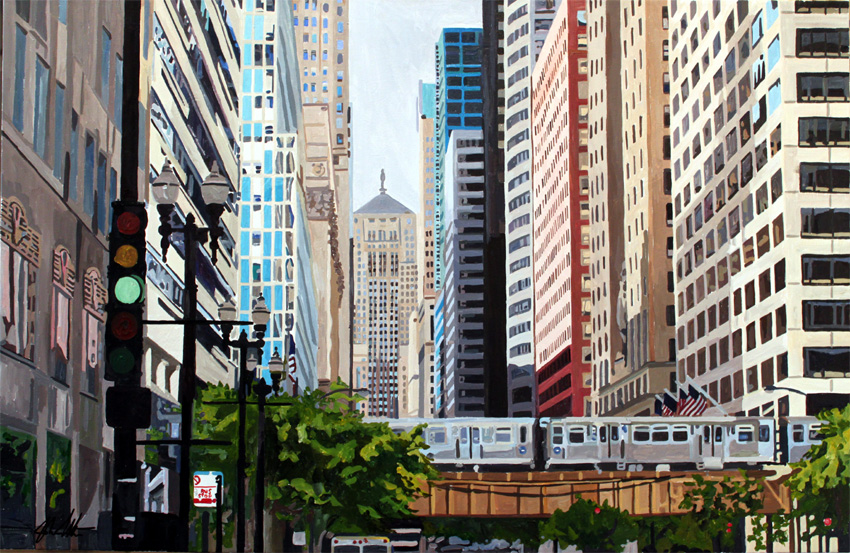 'Looking Down LaSalle St' Acrylic on Canvas 26' x 40'