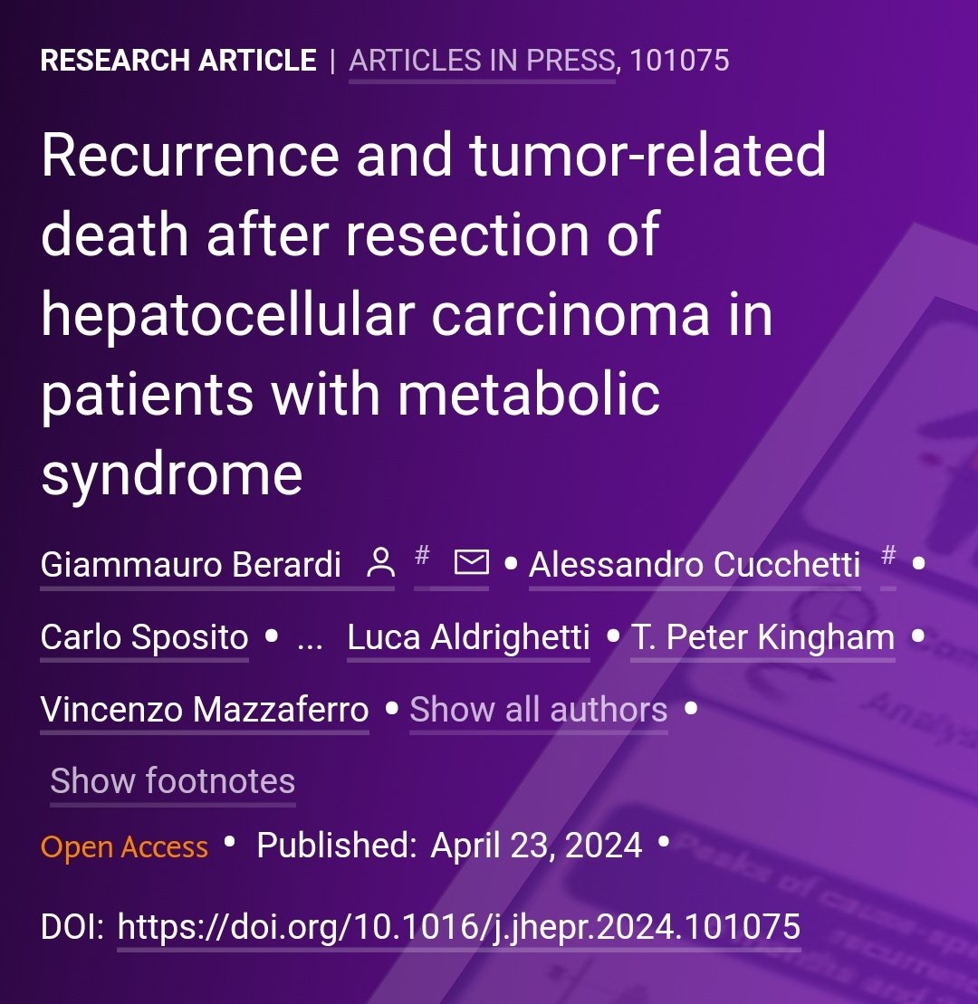 JHEP Reports (@jhep_reports) on Twitter photo 🟪NEW Article in press❕
Recurrence and tumor-related death after resection of hepatocellular carcinoma in patients with metabolic syndrome
🔓#OpenAccess at 👉jhep-reports.eu/article/S2589-…
#LiverTwitter
#HepatocellularCarcinoma
#MetabolicSyndrome 🟪NEW Article in press❕
Recurrence and tumor-related death after resection of hepatocellular carcinoma in patients with metabolic syndrome
🔓#OpenAccess at 👉jhep-reports.eu/article/S2589-…
#LiverTwitter
#HepatocellularCarcinoma
#MetabolicSyndrome