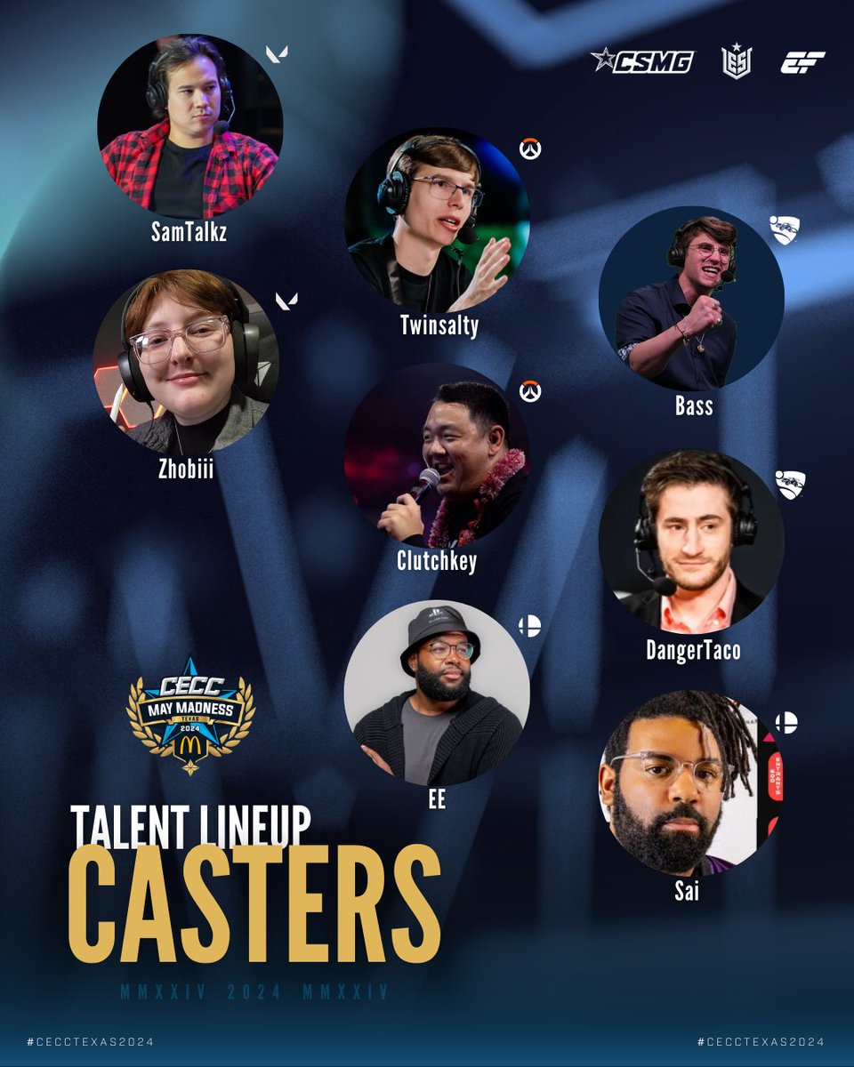 🎙️𝗧𝗔𝗟𝗘𝗡𝗧 𝗔𝗟𝗘𝗥𝗧!🚨 We are thrilled to announce our amazing #ShoutCasters for the #CECCTexas2024 presented by @McDonalds of North Texas being held on May 3-5 at @EsportsStadium! Give a shout-out in the replies to: @SamTalkzTV @Jesse_Twinsalty @BassFromThePast…