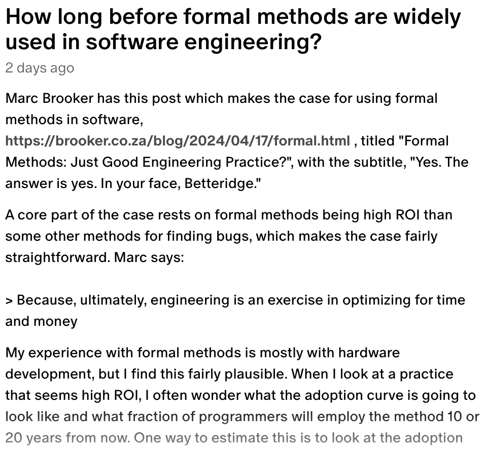 How long before formal methods are widely use in software engineering? patreon.com/posts/102809124