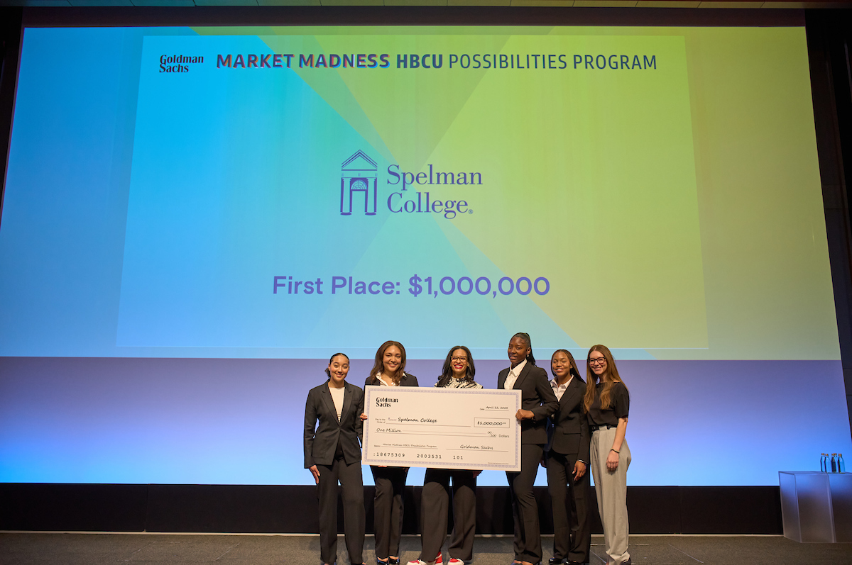 Huge congratulations to our students for clinching first place and securing a $1 million grant at @GoldmanSachs Fourth Annual Market Madness Competition. This marks the third victory in four years for Spelman!  spelman.edu/about-us/news-…