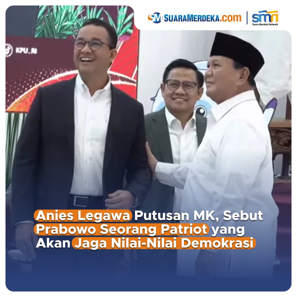 Anies legawa menerima putusan MK, dan menyebut Prabowo sebagai seorang patriot

suaramerdeka.com/nasional/04125…

#suaramerdeka #suaramerdekacom #promedia #aniesbaswedan #muhaiminiskandar #putusanmk #prabowosubianto #gibranrakabumingraka #kpu #kpuri
