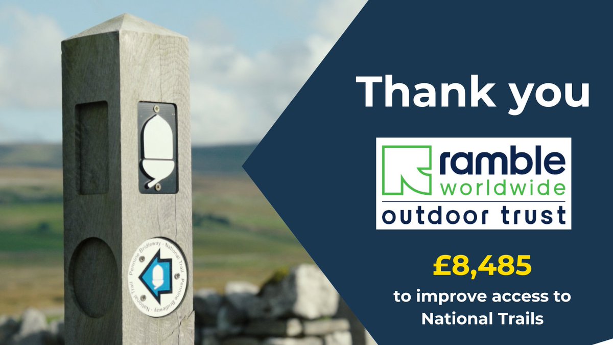 NatTrailsUK's tweet photo. 🎉 THANK YOU @rambleworldwide Trust for funding to improve access to the Pennine Bridleway, Cotswold Way and Thames Path National Trails. 

This generous grant will give more people the confidence to explore these special places 🙏

@PBridleway @CotswoldWay @ThamesPathNT https://t.co/ixCFfKp40m