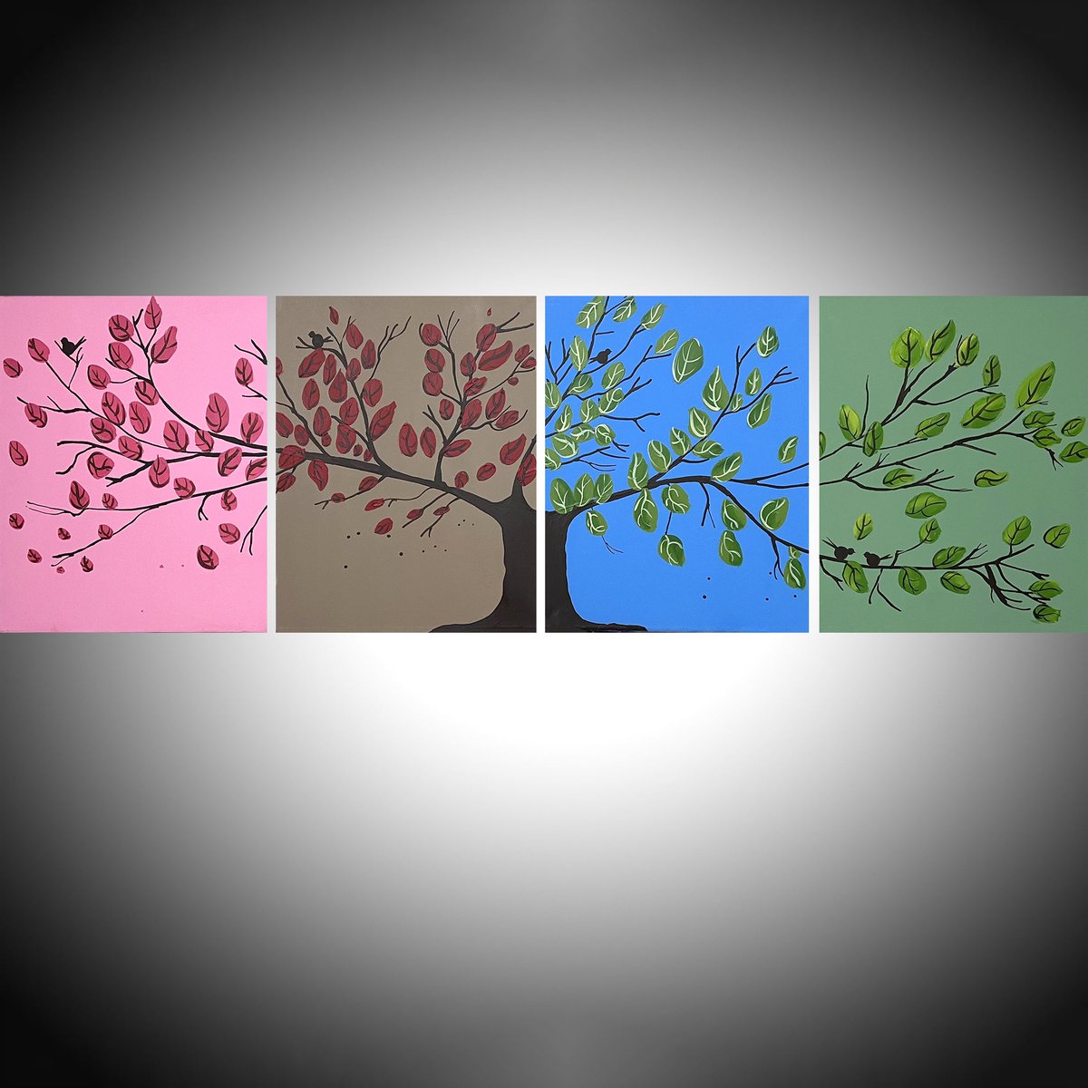 wrightsonarts's tweet image. multi panel wall art seasons four panel painting tuppu.net/4e838fb6 #original #painting #PinkPainting