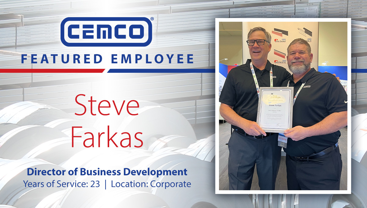 We are excited to shine the spotlight on Steve Farkas, one of our impressive and tenured team members. Steve handles many critical tasks for CEMCO and oversees every aspect of how we present ourselves to our customers. Thank you, Steve, for your continued commitment! #cemcosteel