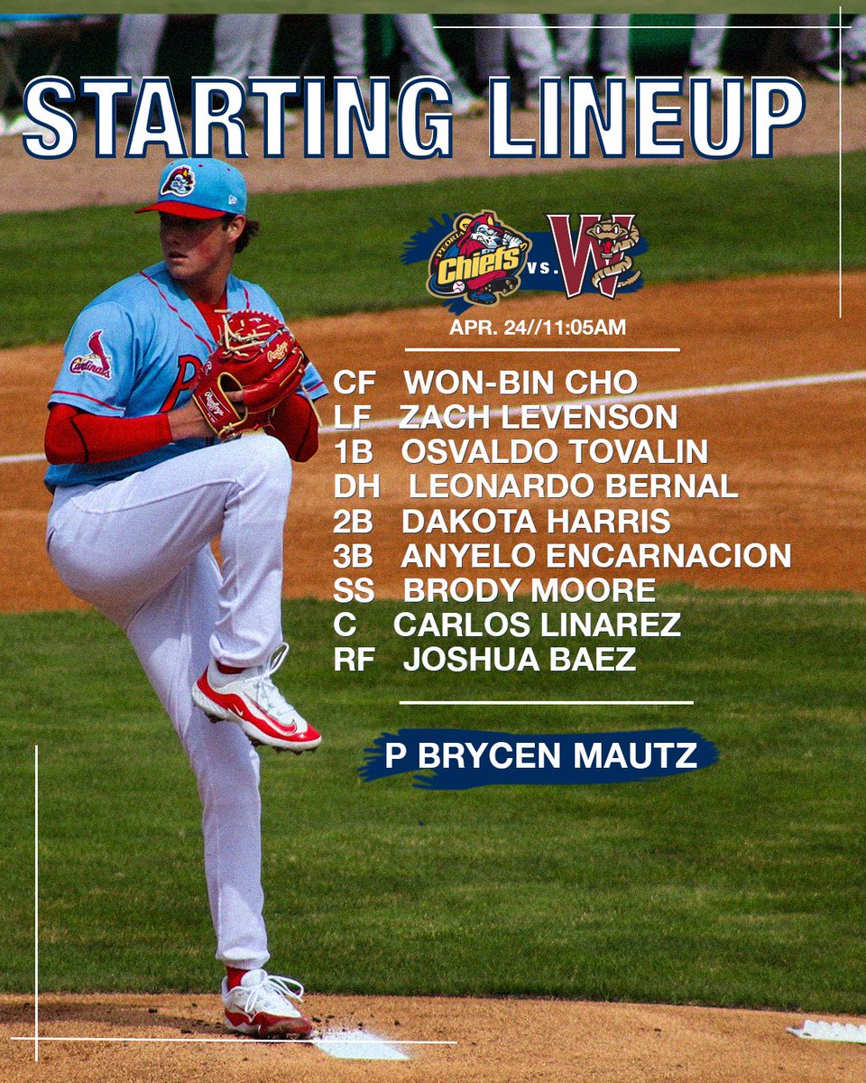 Good morning here is your starting lineup for today's game against the Timber Rattlers!
- - -
#peoriachiefs #TopDogs