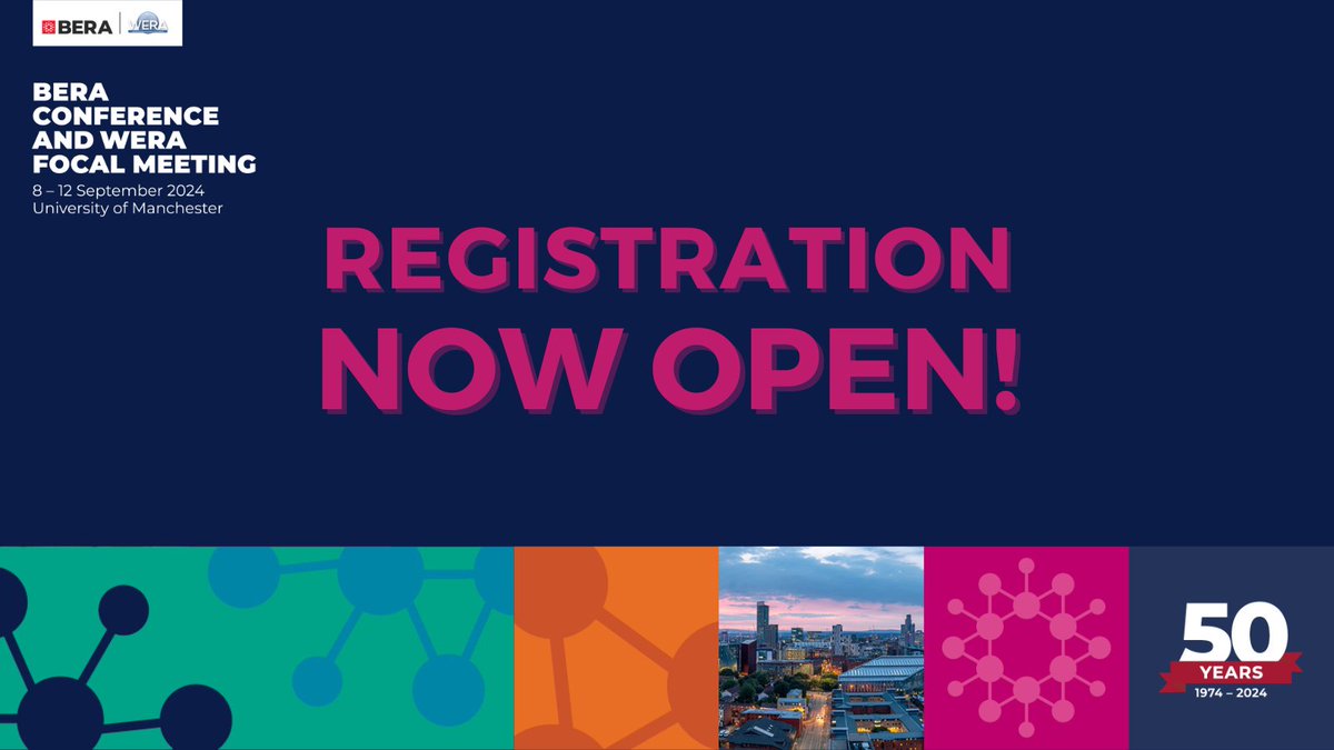 📣 Have you registered yet? Early Bird rate ends 1 May 2024 #BERAWERA2024 All presenters must register by 1 May 2024 Register here: bera.ac.uk/conference/ber… @WERA_EdResearch #BERA50