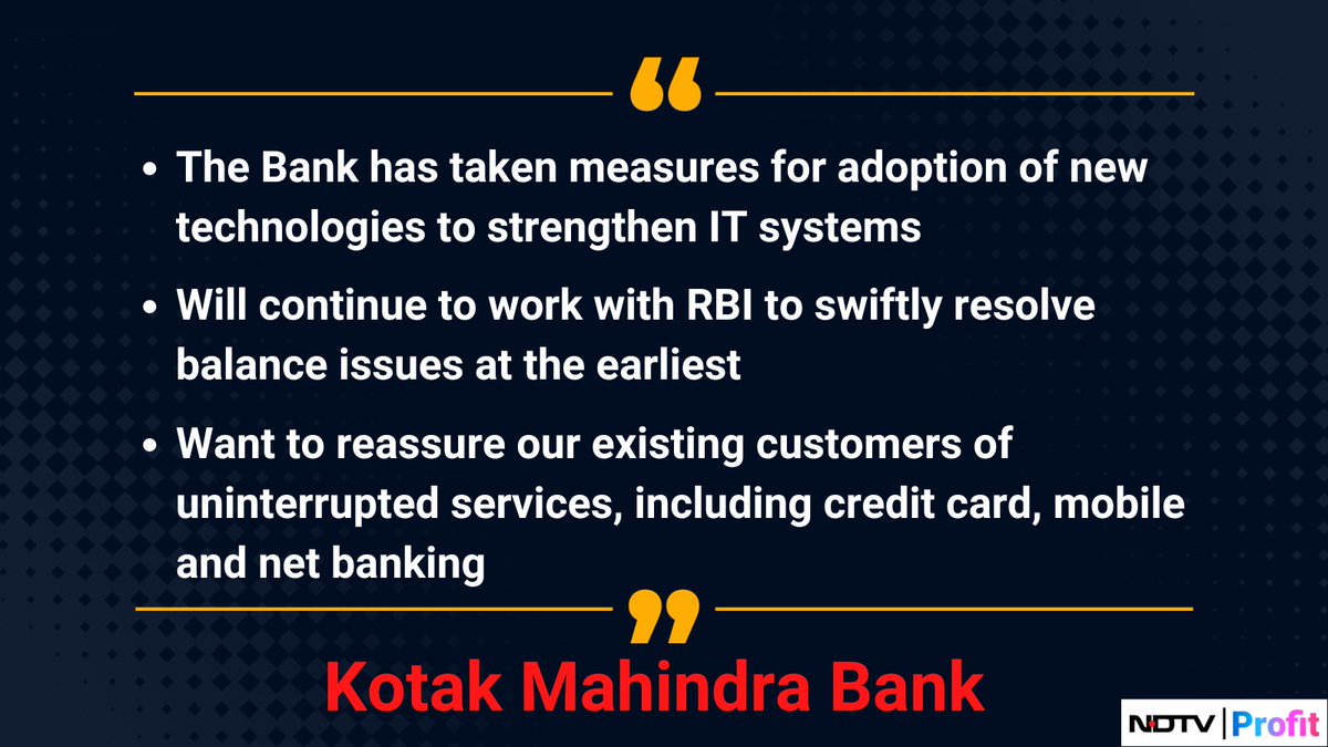 #KotakMahindraBank issues statement following #RBI's action, assures customers of uninterrupted services. 

Background: bit.ly/3w500ba