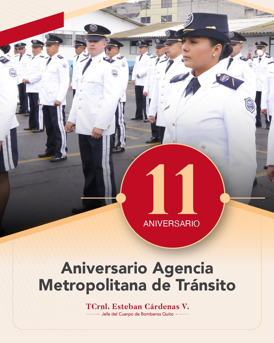 Saludamos a todos los miembros de la @AMT_Quito en su décimo primer aniversario de creación. En nombre de las mujeres y los hombres que conformamos #BomberosQuito auguramos los mejores éxitos en su gestión diaria en beneficio de las quiteñas y los quiteños.