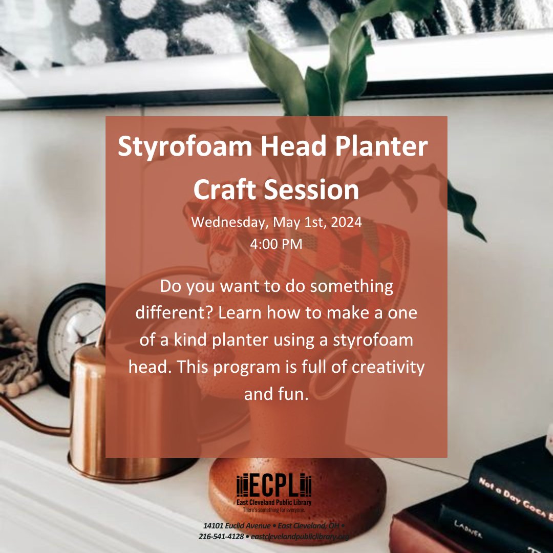 As seen on Pinterest, try making a Styrofoam Head Planter at the ECPL on May 1st!