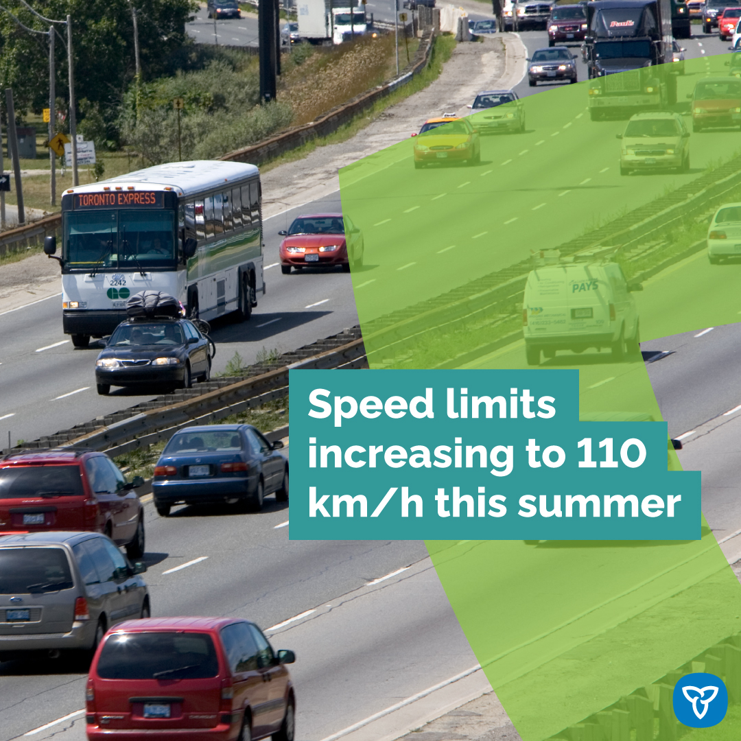 Starting this July, Ontario is raising the speed limit to 110 km/h on 10 sections of provincial highways in northern and southern Ontario, selected to carefully accommodate higher speeds. Learn more: news.ontario.ca/en/release/100…