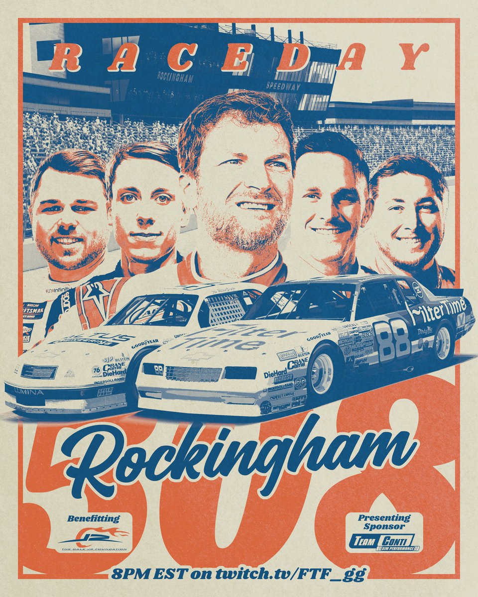 It’s #Rockingham508 Benefitting @tdjf Presented by @TeamContigg Race Day!! 500 laps for a great cause at @iRacing’s best track in @iRacing’s best car. Can’t wait to watch this one and see who’s up for this grueling challenge at The Rock! Coverage starts at 8 pm on @watchFTFgg!