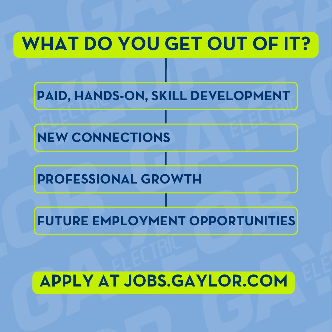 Join our internship program for valuable industry experience. Apply online at jobs.gaylor.com #Internship #SummerInternship #ElectricalConstruction