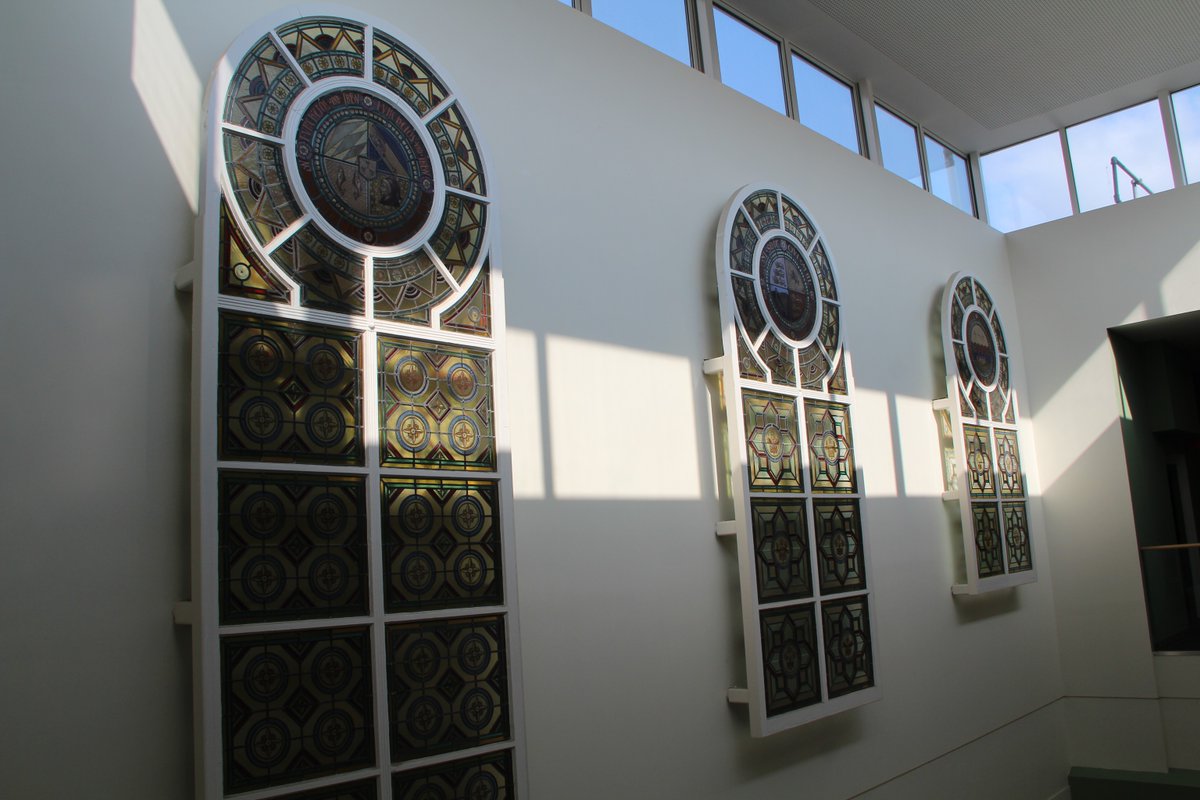 Cambridge Hall's original stained glass windows are on display across The Atkinson. See if you can spot them as you venture around our building 🔎