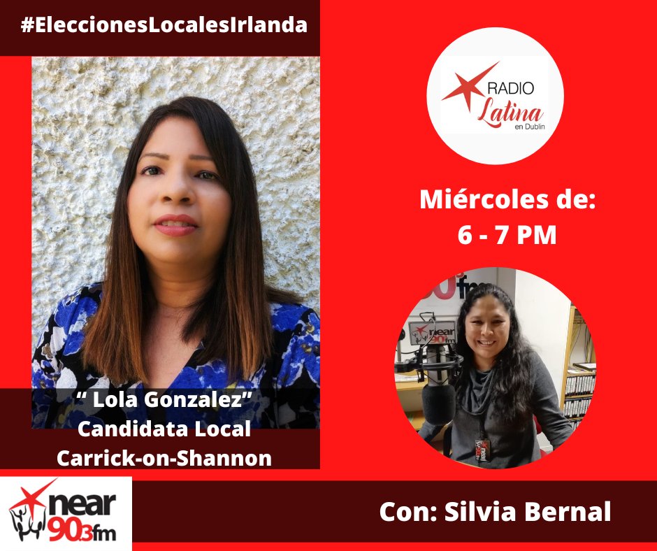 Hola Latinos!...Esta semana vuelve Silvia Bernal, y hablamos con Lola Gonzalez, Panameña y actual candidata en Carrick-on-Shannon para las Elecciones Locales de Irlanda. Hoy de 6 a 7PM por <a href="/NearFm/">Near FM</a> 90.3 y por radiolatina.ie
#EleccionesLocalesIrlanda2024 #LatinosEnIrlanda