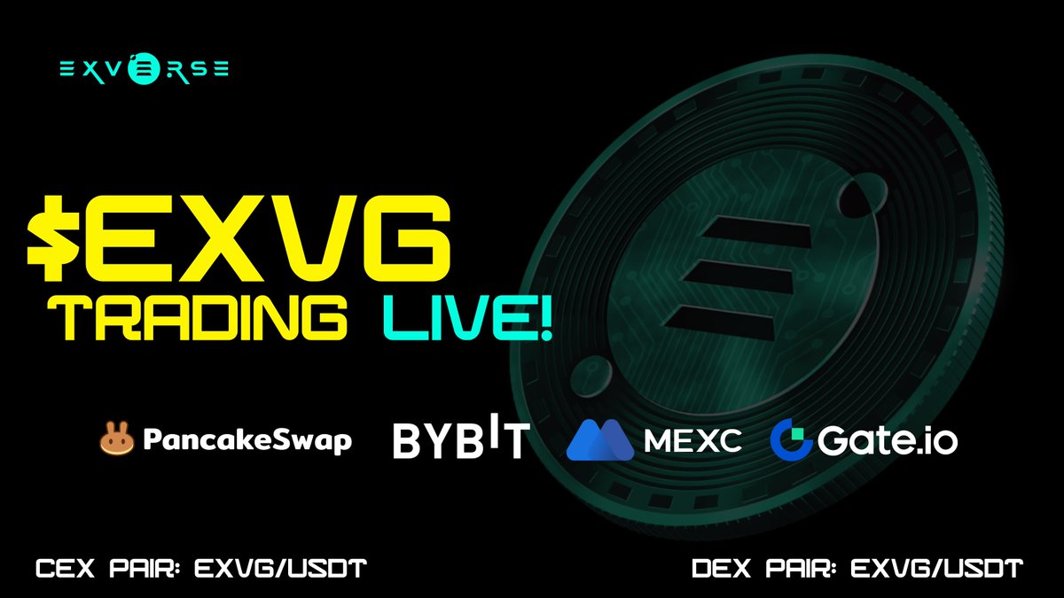 🚀$EXVG is now live🚀 The $EXVG ecosystem token is now officially listed on 1️⃣ @Bybit_Official - bybit.com/en/trade/spot/… 2️⃣ @Gate_io - gate.io/trade/EXVG_USDT 3️⃣ @MEXC_Global - mexc.com/exchange/EXVG_… 4️⃣ @PancakeSwap $EXVG Contract Address (BSC):…