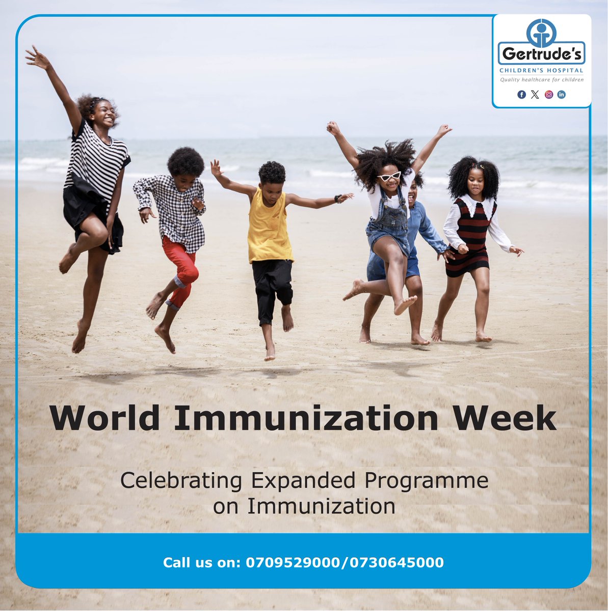 World Immunization Week is the time to celebrate how our Expanded Programme on Immunization gives every child access to life-saving vaccines across our medical centres. Call 07095299000. #GertrudesKe #Immunization #ChildHealth #WIW2024.