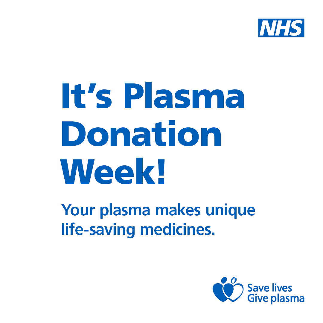 This week is #PlasmaDonationWeek. Your donations make a big impact to the 17,000 people who rely on medicines made from plasma to save or improve their lives. If you're the giving type, book now at blood.co.uk