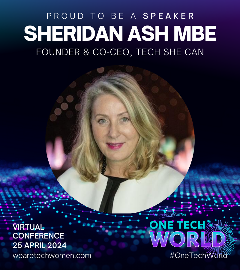 Tech_She_Can's tweet photo. Excited for the @‌WeAreTechWomen virtual event? Our Co-CEO Sheridan Ash MBE will dive into Tech She Can's journey &amp; mission to empower girls in tech. Learn about our role in boosting gender diversity &amp; ways to get involved as an ambassador. Register now: https://t.co/nsPDtl0G3E https://t.co/F79PIwy25V