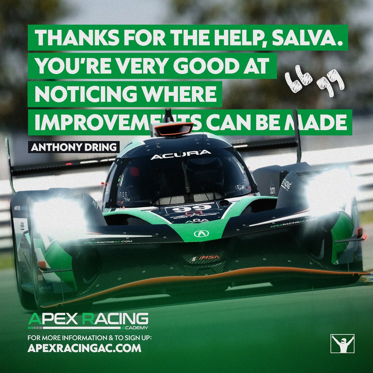 Our coaches are always on hand to give the right feedback! 💪 Get involved in our IMSA group coaching sessions tonight! ⏰: Wednesday, 19:00 BST Head over to our discord for more information: 🔗 Link in our bio 👆 #apexracingacademy #simracing