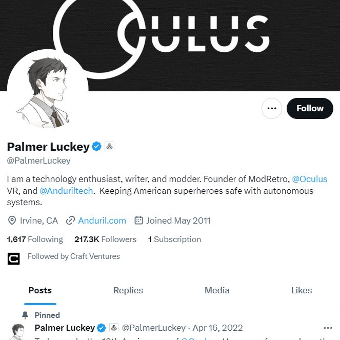 🆕 @craft_ventures has started following @PalmerLuckey