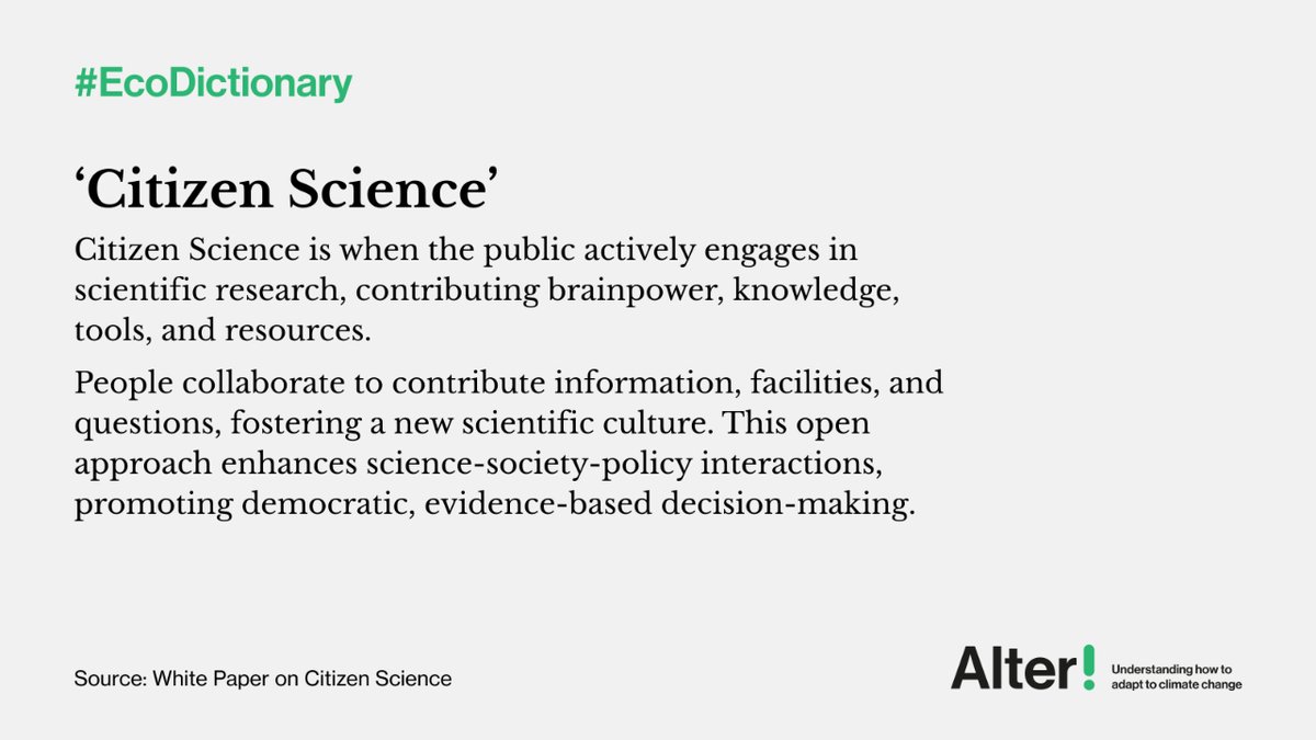 #EcoDictionary: Science isn't just for scientists! #CitizenScience thrives on collaboration and engaging people from all backgrounds. From global virtual exchanges to local initiatives, it's reshaping research! 🙋🏻🙋🏻‍♂️ #ClimateAction