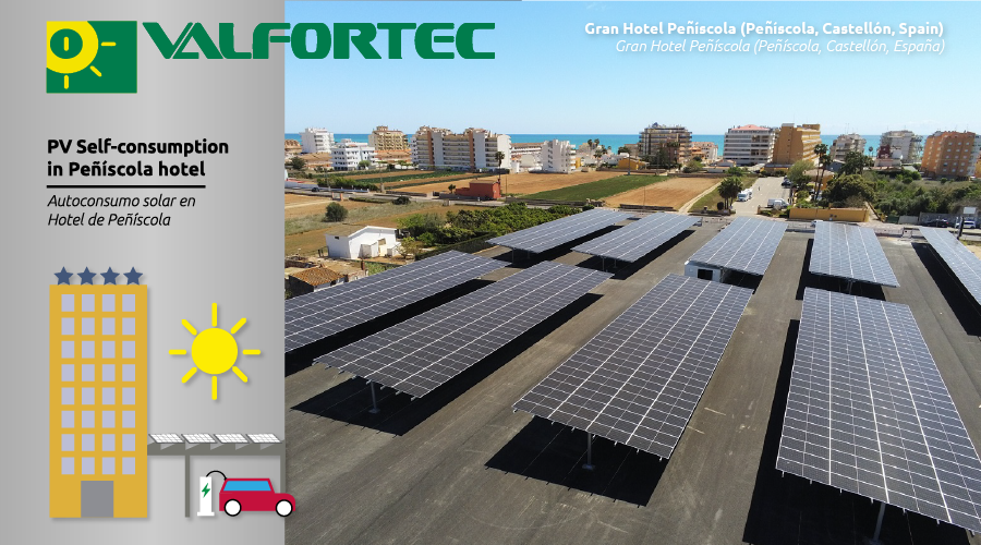 El @GHotelPeniscola activa con #Valfortec ✅ 711 kW de ☀ #autoconsumo #solar sobre las 🚘 marquesinas de su parking. El #hotel se convierte en un referente de #sostenibilidad al evitar la emisión de 418 t de CO2 en un lugar 🏖  idílico como #Peñíscola. ▶ cutt.ly/6w6kyNJ9