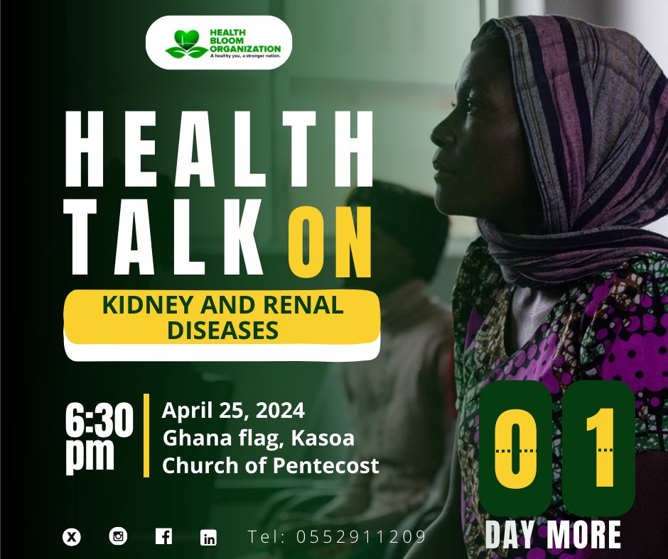 Health_Bloom212's tweet photo. Are children also affected by kidney diseases??
Find out more by participating in this health talk happening live at the church of Pentecost, Ghana flag district in Kasoa!
A healthy you, a stronger nation πͺ
#healthbloomorganization #goodhealth #kidneyhealth #SDG3 #healthtalk https://t.co/YsP5XgM361