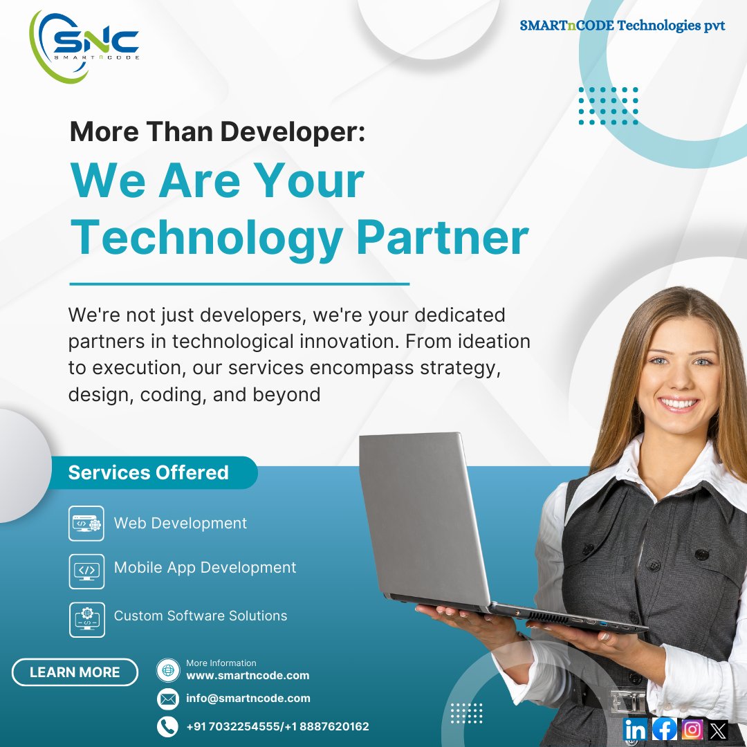 Elevate your tech game with More Than a Developer! We're partners in innovation, covering strategy, design, coding, and more. Ready to revolutionize? Explore our services!  
🌐smartncode.com
#developmentservices #webdev #appdev #customsoftware #ecommercedevelopment #snc