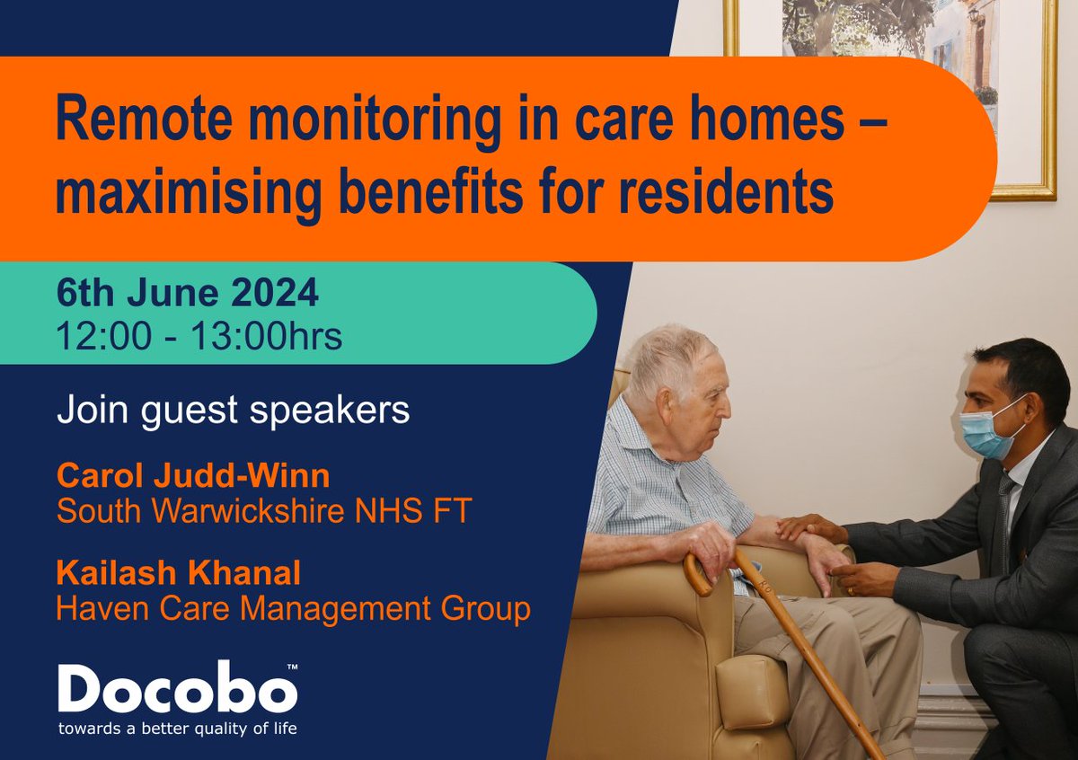 Join our webinar to find out how #remotemonitoring in care homes reduces waiting times, reduces GP visits & enhances clinical decision-making! With Carol Judd-Winn and Kailash Khanal. 📅 Date: 6 June 2024 🕒 12.00 – 13.00 🔗 Register bit.ly/3wh2H9v #virtualcare #NHS