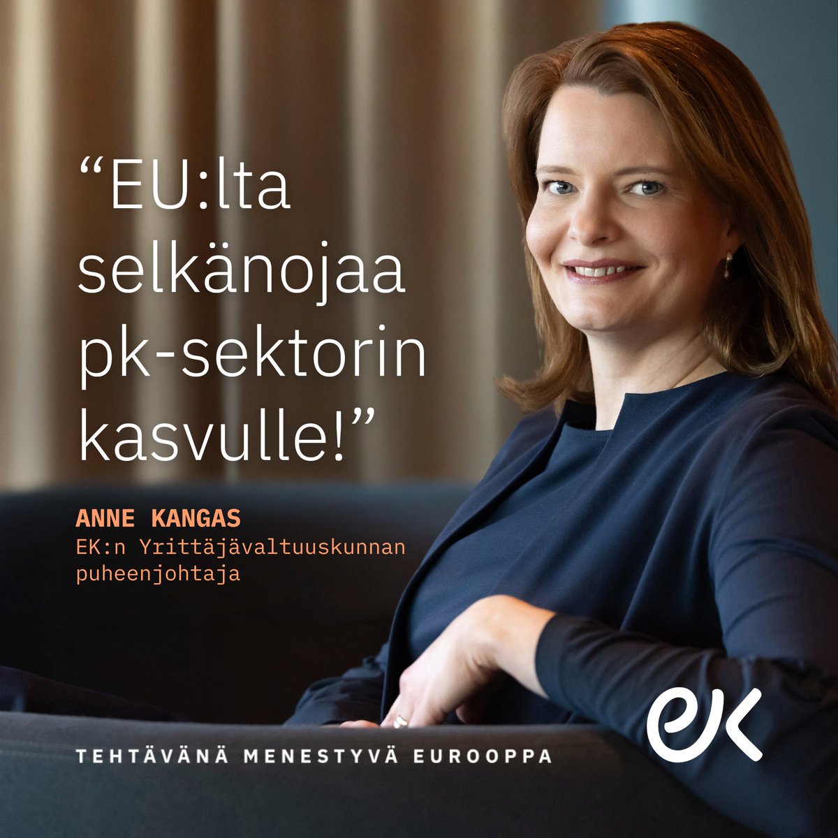 Pk-sektori tuottaa yli puolet Euroopan bkt:stä. EK:n ja @Perheyritys'liiton yrittäjät vetoavat: nostetaan pk-sektorin kasvu EU-politiikan kärkeen! 🇪🇺 Julkaisimme tänään @anne_kangas ja @TomiLantto johdolla yhteiset EU-tavoitteet. Tutustu 👉 ek.fi/ajankohtaista/…